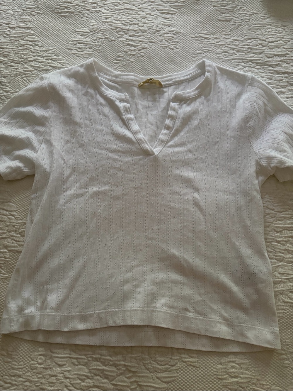 Madewell White Eyelet/pointelle V-Neck Tee